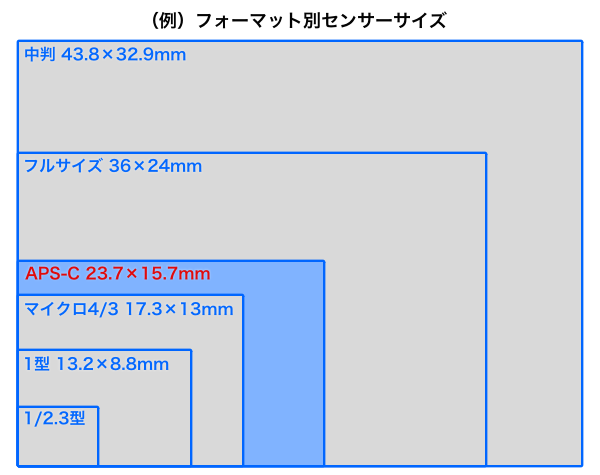 デジタルカメラのセンサーサイズ別大きさ比較