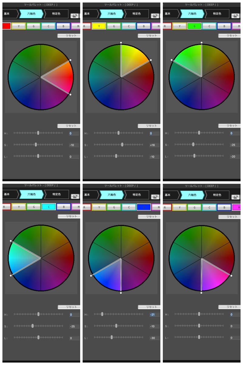PICTURE STYLE EDITOR設定-六軸色