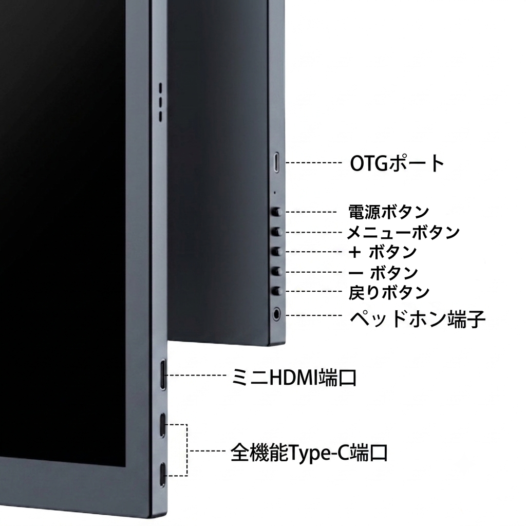 EVICIV モバイルモニター4K 18.5インチ　ボタンと端子